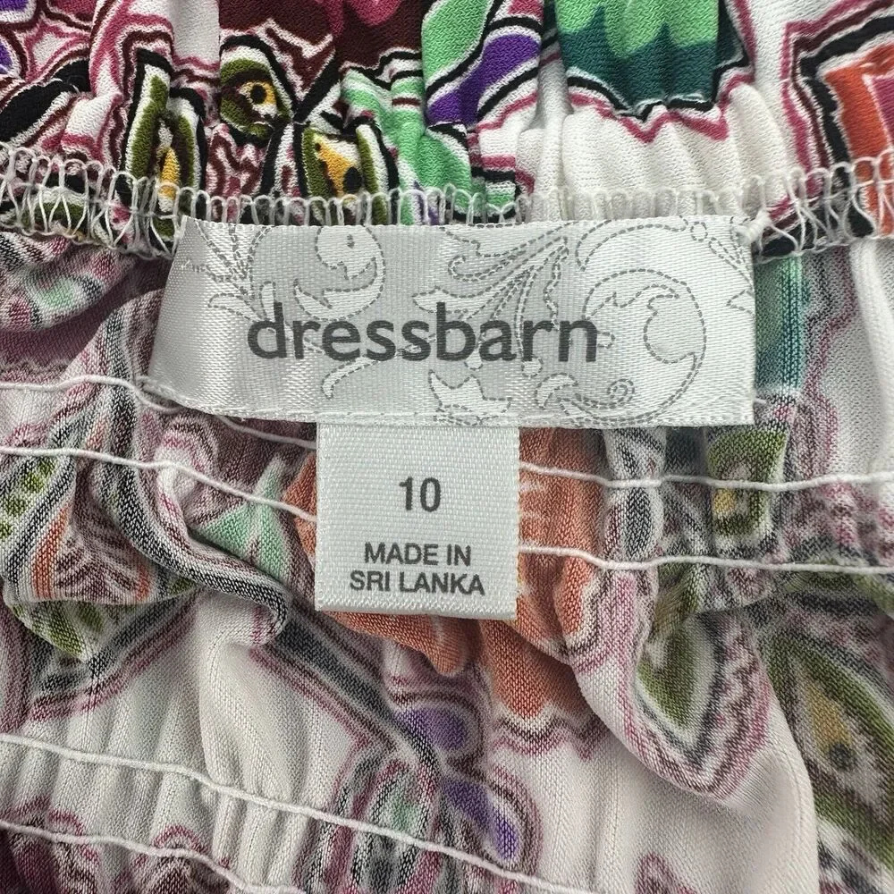 Dressbarn Womens Dress 10 Floral Peasant Summer Casual Resortwear Feminine Vacay